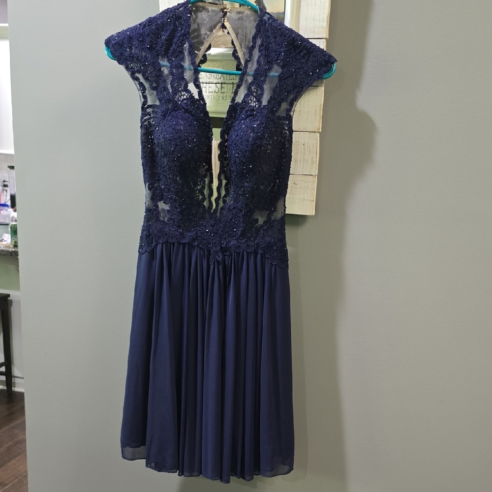 Sherri Hill Blue Backless Evening Dress